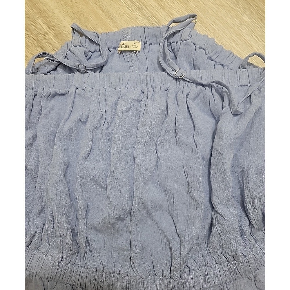 Hollister Womens Blue Smocked Ruffle Hem Camisole Top Size M Adjustable Straps - Picture 8 of 9